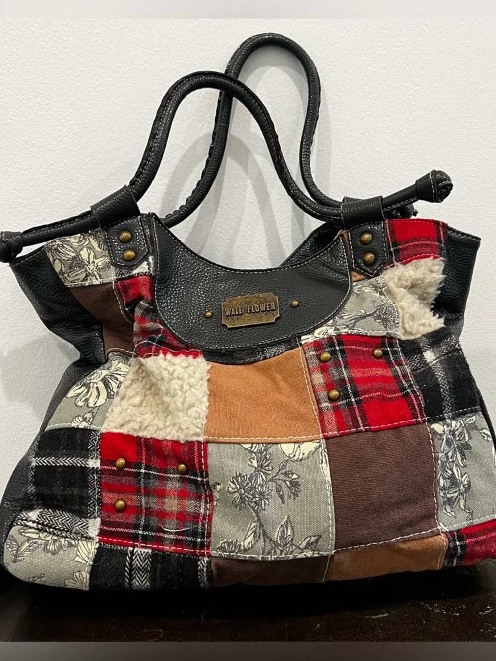 Patchwork Faux Leather Bag in Black and Red by WALL FLOWER WALLFLOWER